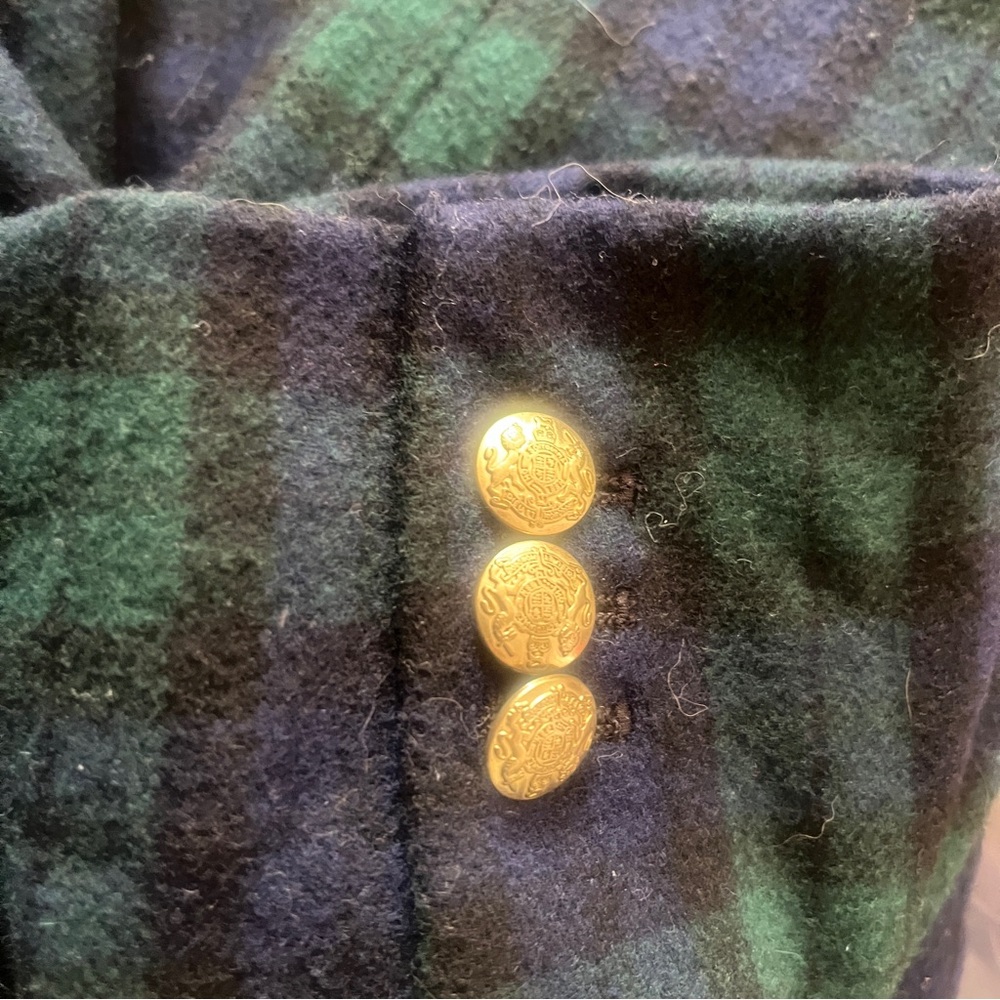 J CREW Factory Blazer 8/38” Green Blue Tartan PREPPY Wool Blend Gold Crest Buttn - Picture 7 of 16